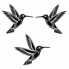 Fototapeta premium Set Of Hummingbird Silhouette Vector Illustration 