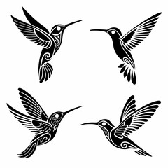 Fototapeta premium Set Of Hummingbird Silhouette Vector Illustration 