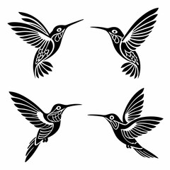 Fototapeta premium Set Of Hummingbird Silhouette Vector Illustration 