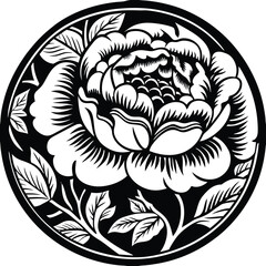 Peony Flower Linocut Design Adobe Illustrator Artwork