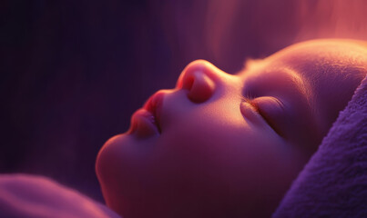 Serene Portrait of a Sleeping Newborn Baby Embraced by Gentle Light in a Tranquil Atmosphere Capturing Innocence and Peace