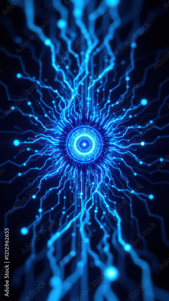 Poster this image features a highly detailed digital illustration showcasing intricate neural network pathw