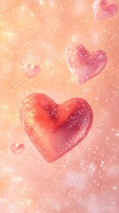 Fototapeta premium Bright red hearts on a dreamy golden background. Valentine's Day Concept