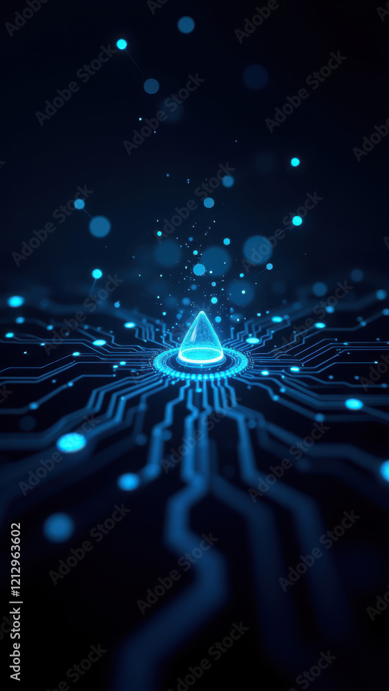 Poster advanced ai technology with glowing circuit board and digital elements.