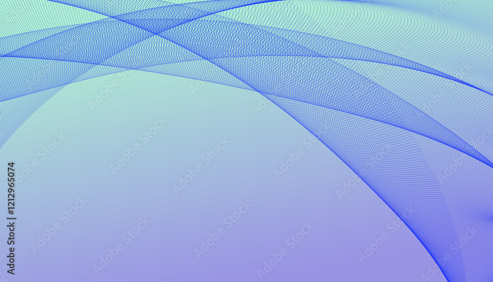 Fototapete elegant gradient abstract waves with fine blue wireframe curves on a soft cyan violet background for modern digital designs