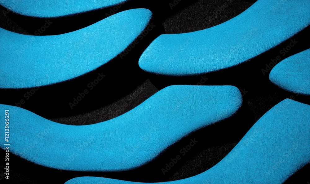 Poster abstract blue shapes against dark background creating a modern graphic pattern with strong contrasts