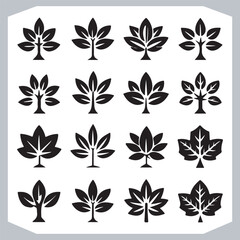 Fototapeta premium Stylish Tree Leaf Logotype Silhouettes Versatile Vector Illustrations for Designers