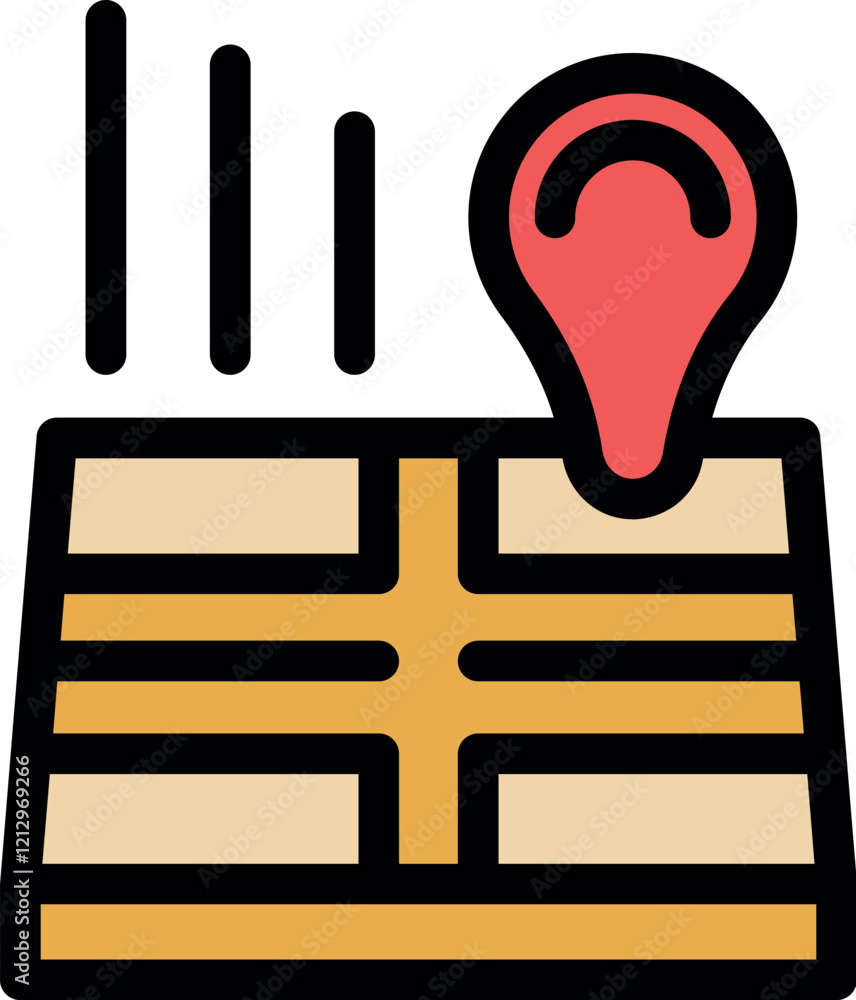 Aufkleber location pin marking a spot on a map, with vertical lines symbolizing signal strength, useful for na