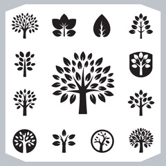 Obraz premium Diverse Set of Tree Leaf Logotypes Creative Vector Silhouettes for Designers