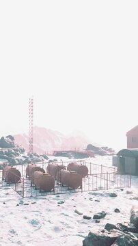 View of old antarctic base at South Pole Station in Antarctica