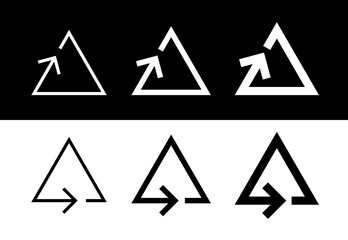 Rotation of the arrow in the triangle icon. Symbol of movement or direction, processing or circulation. Movement of arrows in the form of a triangle.