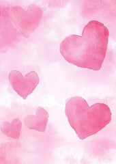 Obraz premium Romantic Pink Watercolor Hearts Background Valentine s Day Love Wedding Soft Pastel Colors