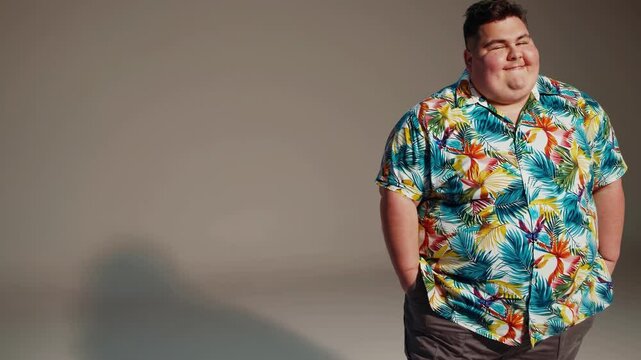 Relaxed chubby guy in summer clothing
