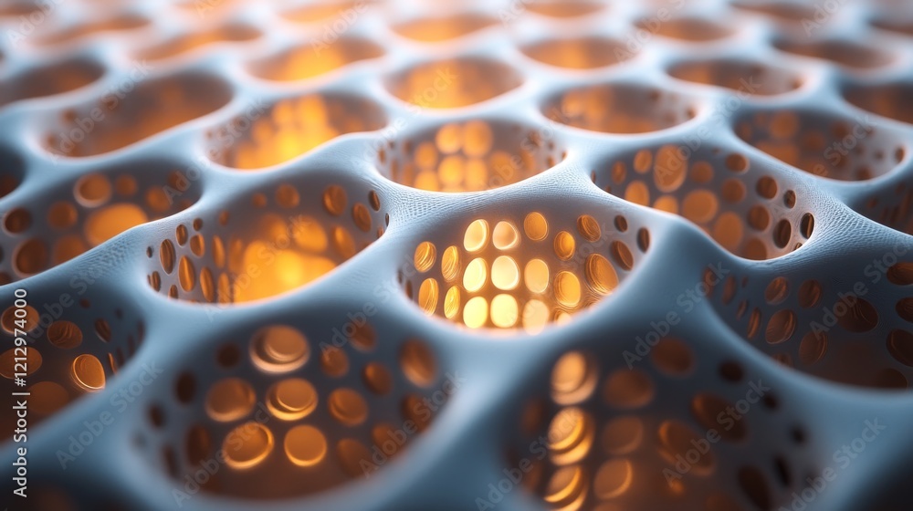 Poster abstract cellular structure with glowing inner lights