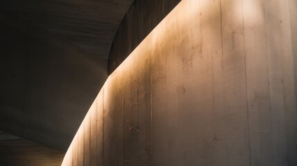 Obraz premium A warm glow of light accentuates the smooth, textured concrete wall in an abstract architectural setting.
