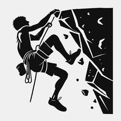 Rock Climber Silhouette in black on a white background