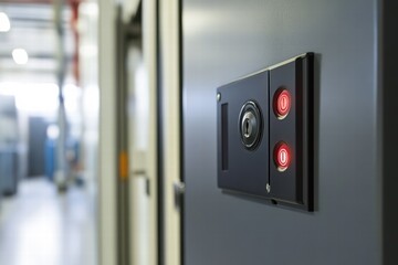 Naklejka premium Door panel with security level indicators in a commercial setting