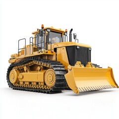 Yellow Realistic  Bulldozer isolated on white background. Bulldozer icon. Construction Vehicle. Yellow Construction Bulldozer. Heavy yellow bulldozer on a white. Bulldozer isolated on white.