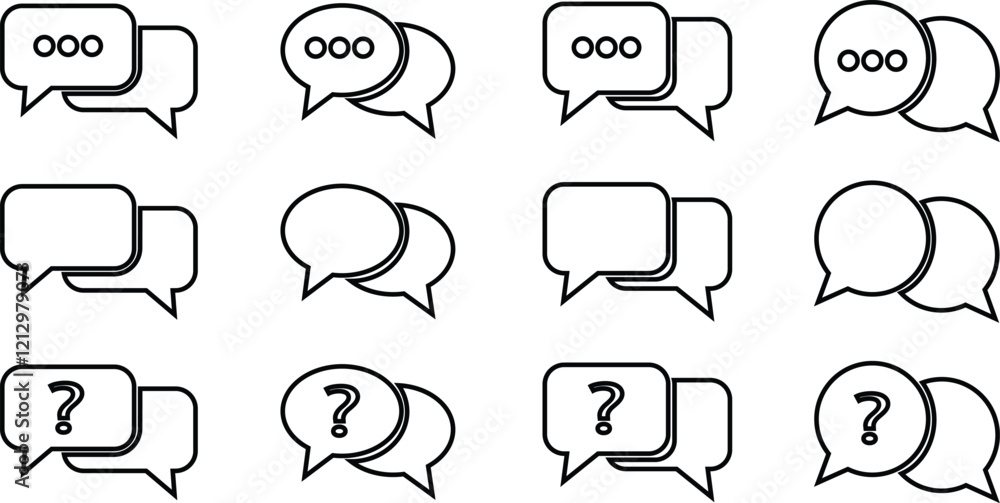 Poster chat message speech bubble vector for apps or website icon in line set. online messaging discussion,