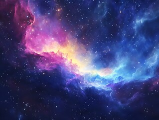 Naklejka premium Stunning Cosmic Nebula with Vibrant Swirling Clouds of Gas and Dust in Deep Space, Showcasing a Colorful Interstellar Phenomenon with Dazzling Stars