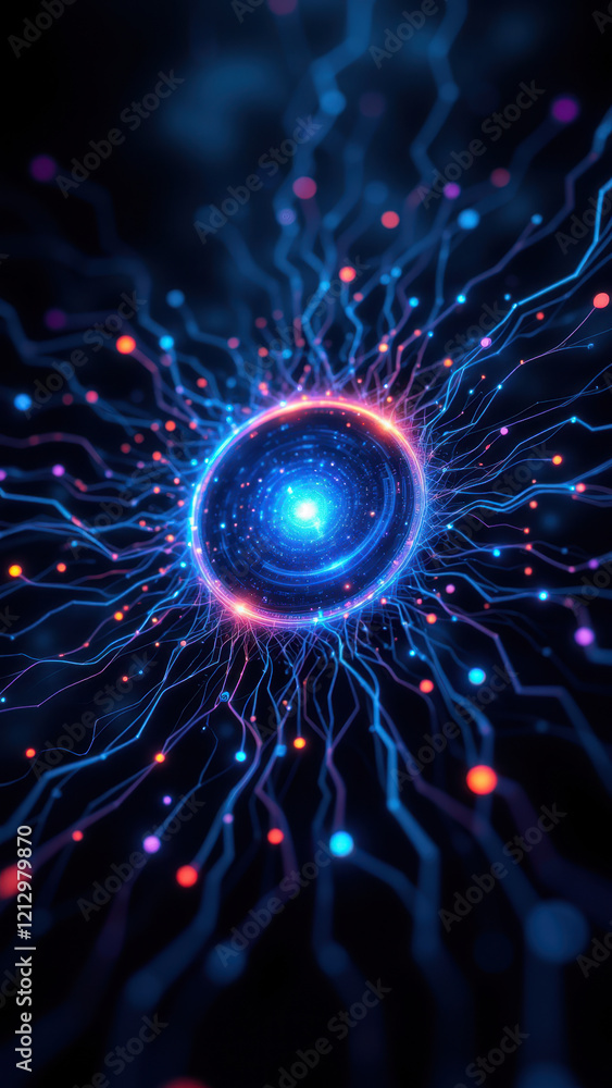 Poster gamma ai - beautiful artistic representation of neural network activity with vibrant colors and intr