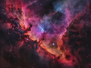 Obraz premium Stunning Cosmic Nebula with Vibrant Swirling Clouds of Gas and Dust in Deep Space, Showcasing a Colorful Interstellar Phenomenon with Dazzling Stars