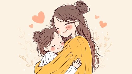 Illustration of a loving mother embracing her child with warm affection