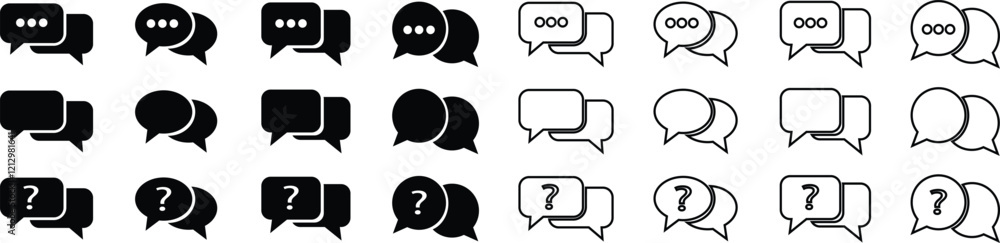Poster chat message speech bubble vector for apps or website icon in flat line set. online messaging discus