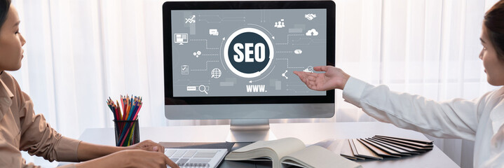 SEO search engine optimization for brisk e-commerce and online retail business showing on computer...