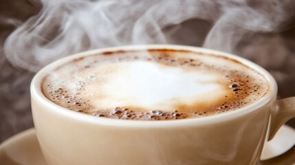 Steaming Hot Cappuccino Coffee Cup Closeup