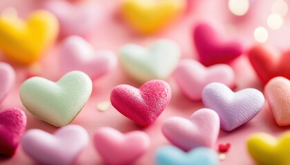 Obraz premium Colorful Pastel Hearts Background Valentine s Day Love Romance Concept