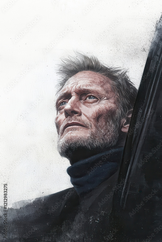 Poster powerful portrait illustration capturing emotion and strength with dramatic expression and dynamic t