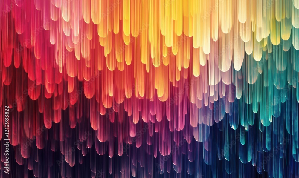 Poster Colorful abstract vertical lines creating a vibrant gradient pattern with drops effect, showcasing a spectrum of colors from red to blue