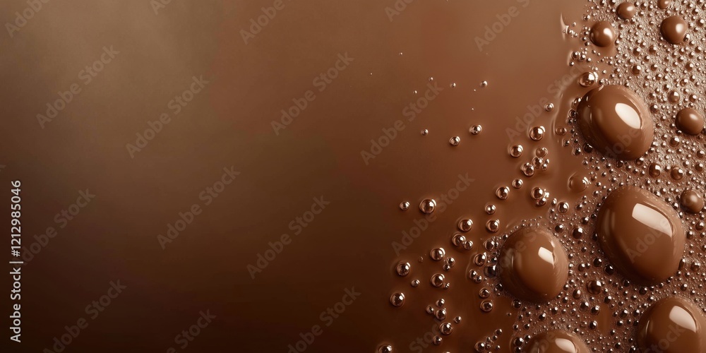 Poster rich chocolate liquid with glossy bubbles and droplets creating a luxurious texture and appearance