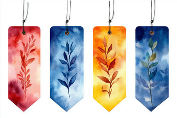 set of watercolor bookmarks isolated on white background	