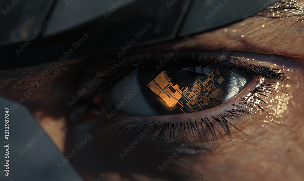Poster exploring the future of human-technology integration through a cybernetic reflection