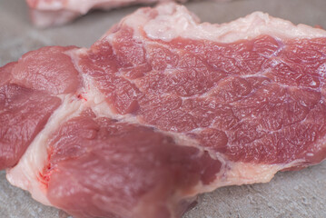 Raw pork shoulder butt steaks