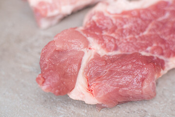 Raw pork shoulder butt steaks