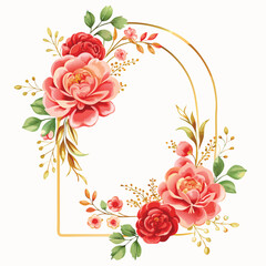 Watercolor flower golden frame border esthetics vector art illustration