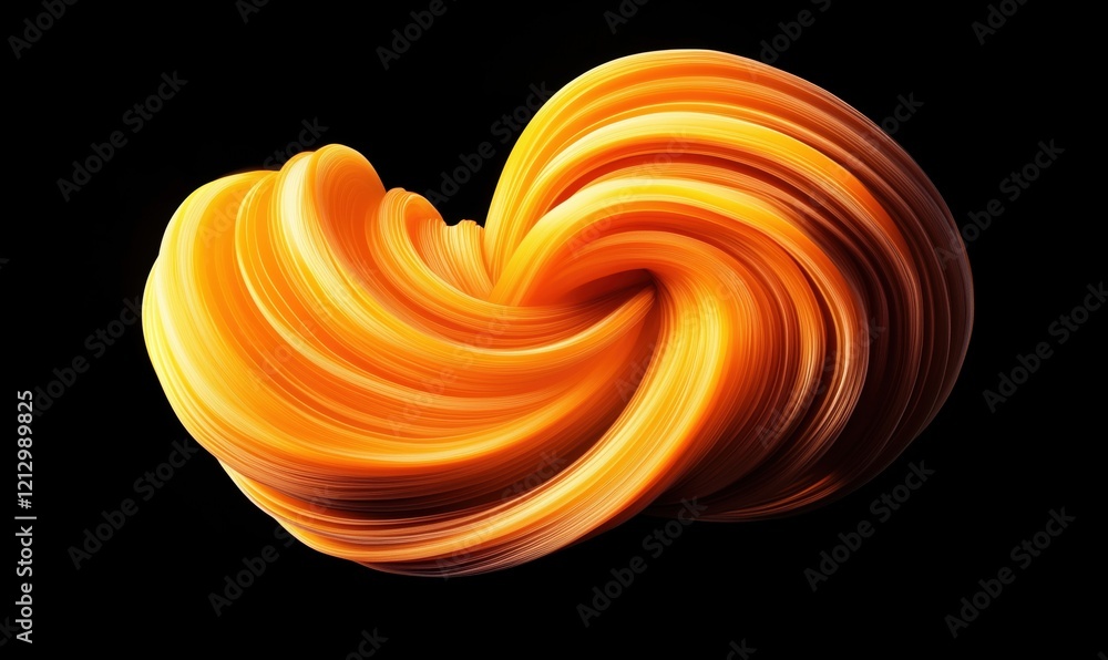 Poster vibrant orange swirling abstract shape with smooth curves and dynamic flow against black background,