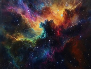 Stunning Cosmic Nebula with Vibrant Swirling Clouds of Gas and Dust in Deep Space, Showcasing a Colorful Interstellar Phenomenon with Dazzling Stars