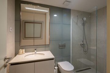 Bathroom interior with brown marble wall