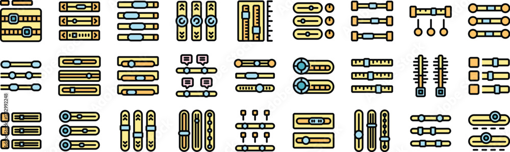 Aufkleber collection of equalizer icons representing audio control, mixing console adjustments, and sound freq