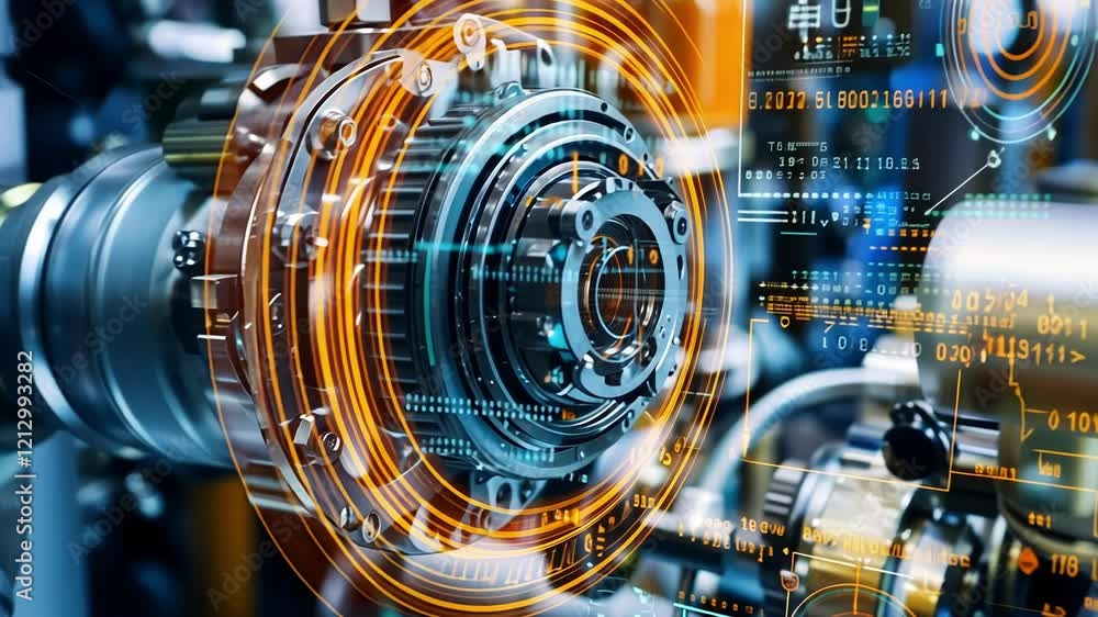 Poster advanced monitoring system analyzing data from industrial equipment in real time, enhancing efficien