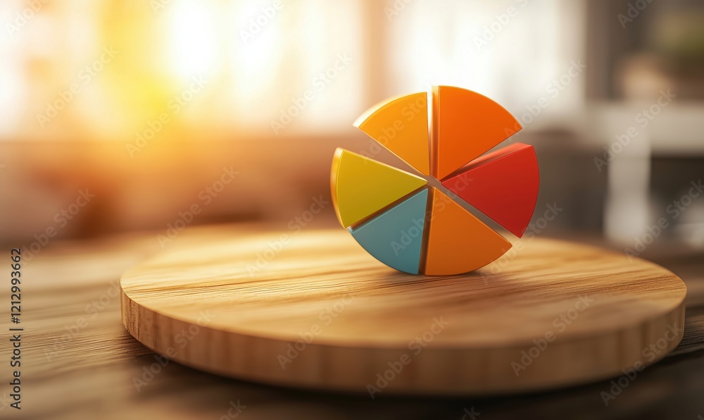 Poster colorful pie chart model representing data visualization, analytics, and business intelligence on wo