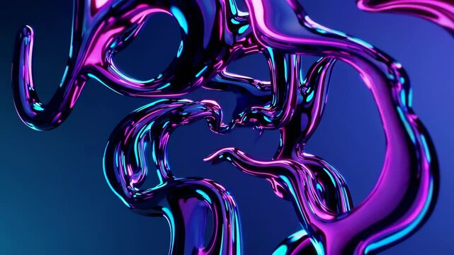 Neon liquid abstract shapes in motion. Vibrant blue and pink fluid forms swirling against dark background. Futuristic 3D animation for digital art and design