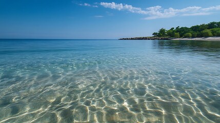 A calm and inviting sea with transparent water and soft ripples