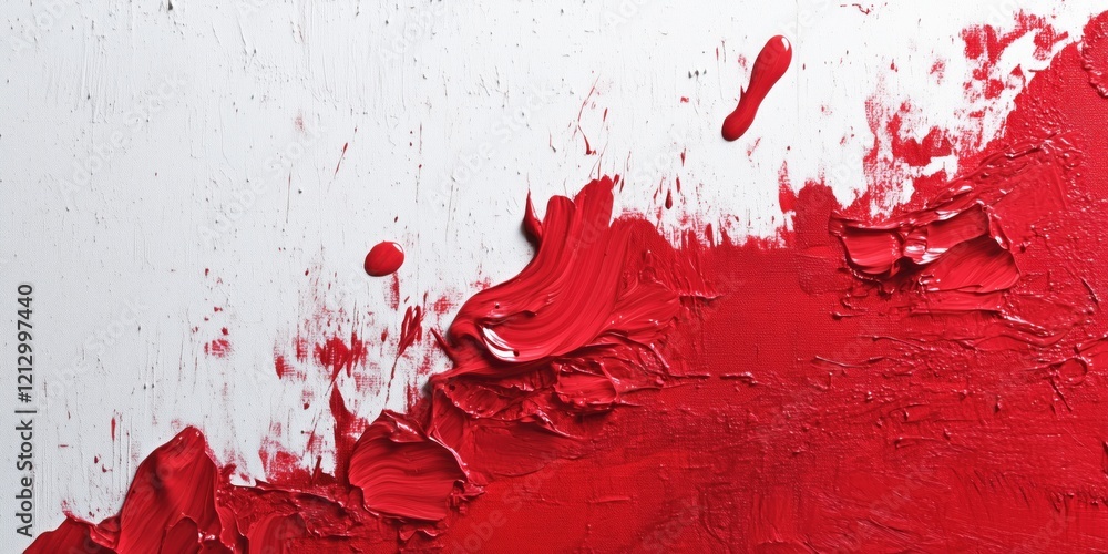 Aufkleber vibrant red abstract paint texture with dynamic brush strokes and splashes on white canvas