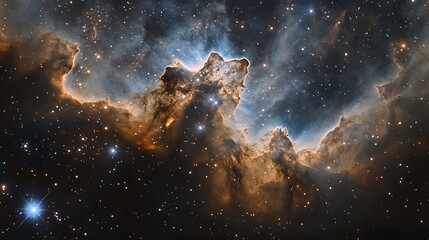 Fototapeta premium Nebula clouds bursting into a spectrum of cosmic dust and stars