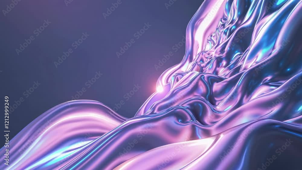 Poster flowing iridescent liquid abstract. mesmerizing waves of shimmering purple and blue metallic fluid i